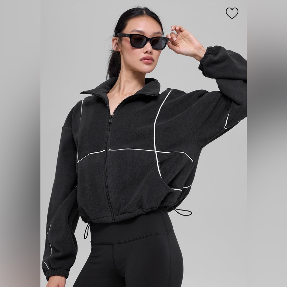 Alo Yoga NWT Polar Fleece Game Time Full Zip Jacket Black & White Size XS